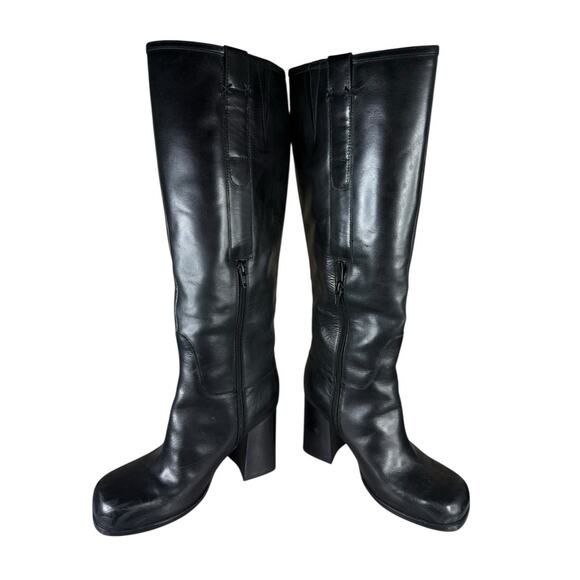 Free People Naomi Tall Black Leather Boots | Size 7.5 | Block Heel Zip Up - Picture 6 of 9